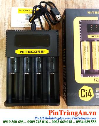 Nitecore Ci4 _Máy sạc 04 Pin cổng USB (Sạc pin Li-ion 3.7v-4.2v, NiMh 1.2v AA, AAA, 18650,14500, 16340, 21700, 26650,v,v...)